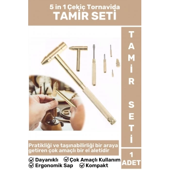 Premium Kompakt Hafif Pratik Tamirat Ev Banyo Bahçe 5 in 1 Çok Amaçlı Çekiç Tornavida Tamir Seti