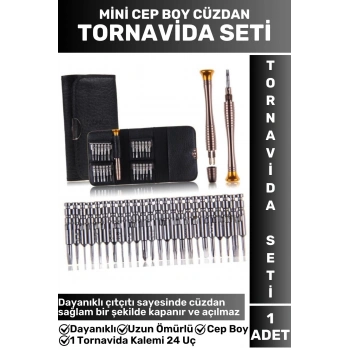 Premium Kompakt Cep Boy 1 Tornavida Kalemi 24 Uç Elektronik Tamirat Cüzdanlı Mini Tornavida Seti