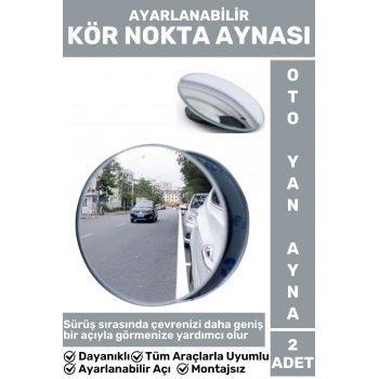 Premium Tüm Araçlarla Uyumlu Ayarlanabilir Açı Geniş Açı Çerçevesiz Montajsız Kör Nokta Aynası 2 Adt