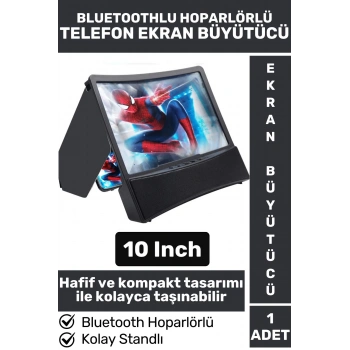 Premium Kompakt Bluetoothlu Hoparlörlü Ekran Büyütücü Cep Telefonu Stand Ekran Büyütücü 10 Inch