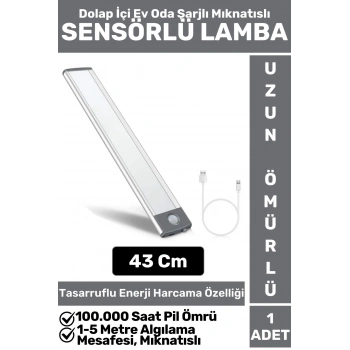 Premium Ev Oda Dolap İçi Çocuk Odası Gece Lambası Şarjlı Mıknatıslı Sensörlü LAMBA 43 Cm