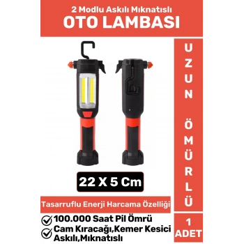 Premium 2 Modlu Mıknatıslı Askılı Cam Kıracağı Kemer Kesici Çok Fonksiyonlu Şarjlı OTO LAMBASI