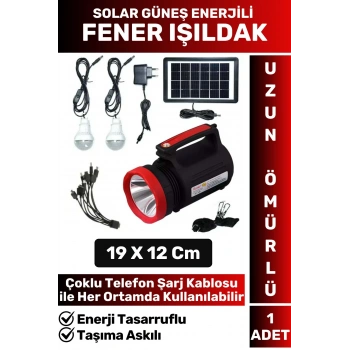 Premium Uzun Ömürlü Kamp Avcı Deprem Solar Güneş Enerjili Şarjlı Beyaz Işık Fener Işıldak