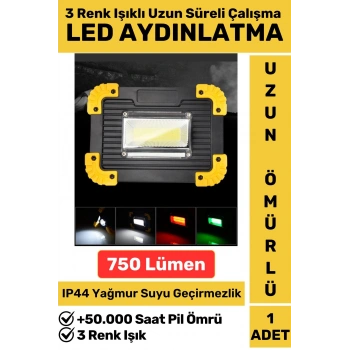 Premium Kamp Avcı Deprem 3 Renk Işıklı Güçlü Beyaz Işık 750 Lümen Güvenlik El Feneri Şarjlı Işıldak