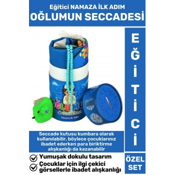 Çocuk İbadet Eğitici 3 Parça Seccade Tesbih Kumbara Tasarım Namaza İlk Adım OĞLUMUN SECCADESİ