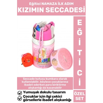 Çocuk İbadet Eğitici 3 Parça Seccade Tesbih Kumbara Tasarım Namaza İlk Adım KIZIMIN SECCADESİ