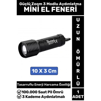 Kompakt Kamp Avcı Balıkçı Deprem Enerji Tasarrufu 3 Modlu Beyaz Işık Pilli Güçlü Zoom Mini EL FENERİ