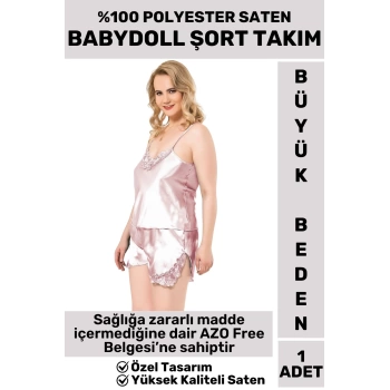 Premium Kreasyon Şık Gecelik Sabahlık %100 Polyester AZO Free SATEN BÜYÜK BEDEN BABYDOLL ŞORT TAKIMI
