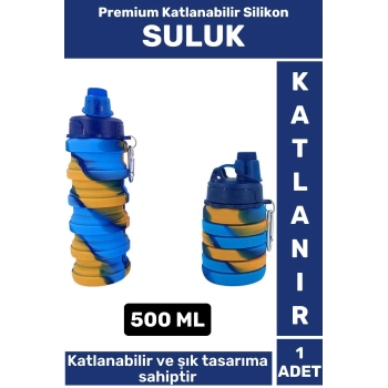 Premium Portatif BPA Free Şık Kamp Spor Seyahat Silikon Katlanabilir SULUK 500 ML