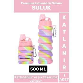 Premium Portatif BPA Free Şık Kamp Spor Seyahat Silikon Katlanabilir SULUK 500 ML