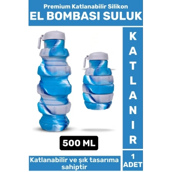 Premium Portatif BPA Free Şık Kamp Spor Seyahat Silikon Katlanabilir EL BOMBASI SULUK 500 ML