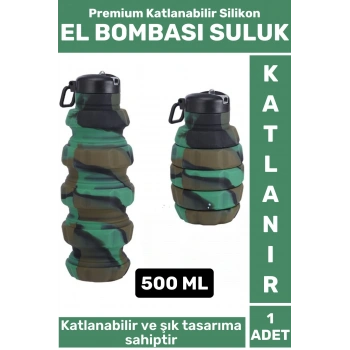 Premium Portatif BPA Free Şık Kamp Spor Seyahat Silikon Katlanabilir EL BOMBASI SULUK 500 ML
