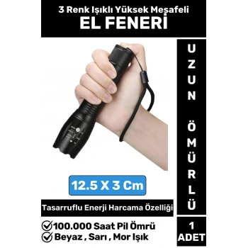 Profesyonel Kamp Avcı Güvenlik Okul Deprem Yüksek Mesafeli 3 Renk Güçlü Işık EL FENERİ