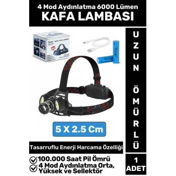Profesyonel Kamp Avcı Balıkçı Deprem 4 Mod Aydınlatma 6000 Lümen Güçlü Işık KAFA LAMBASI
