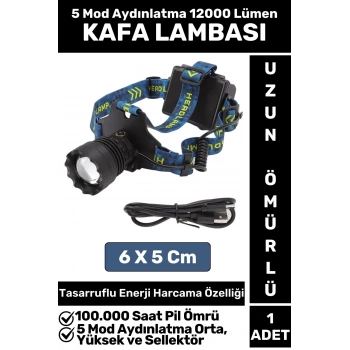 Profesyonel Kamp Avcı Balıkçı Deprem 5 Mod Aydınlatma 12000 Lümen Güçlü Işık KAFA LAMBASI