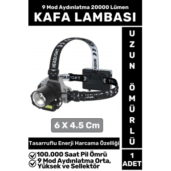 Profesyonel Kamp Avcı Balıkçı Deprem 9 Mod Aydınlatma 20000 Lümen Güçlü Işık KAFA LAMBASI