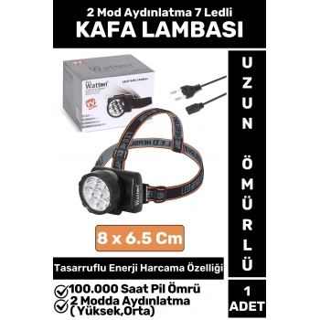 Profesyonel Kamp Avcı Balıkçı Deprem Güçlü Işık 2 Mod Aydınlatma Şarjlı 7 LEDli KAFA LAMBASI