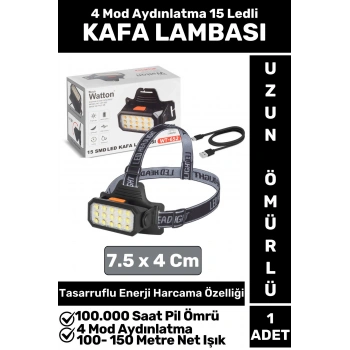 Profesyonel Kamp Avcı Balıkçı Deprem Güçlü Işık 6 Mod Aydınlatma Şarjlı 15 LEDli KAFA LAMBASI