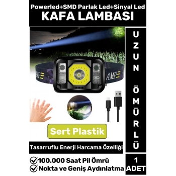 Profesyonel Kamp Avcı Balıkçı Deprem Güçlü Işık Sinyal LED Şarjlı Powerled KAFA LAMBASI