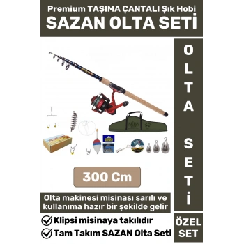 Premium Kullanıma Hazır Şık Taşıma Çantası Hediyeli Balıkçı Hobi Tam Takım SAZAN OLTA SETİ 300 Cm