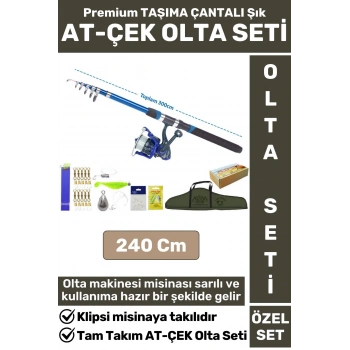 Profesyonel Kullanıma Hazır Taşıma Çantası Hediyeli Balıkçı Tam Takım AT-ÇEK SPIN OLTA SETİ 240 Cm