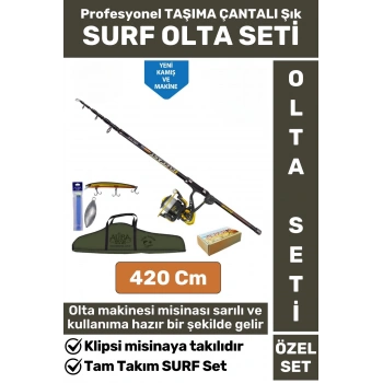 Profesyonel Kullanıma Hazır Şık Taşıma Çantası Hediyeli Balıkçı Hobi Tam Takım SURF OLTA SETİ 420 Cm