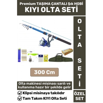 Profesyonel Kullanıma Hazır Taşıma Çantası Hediyeli Balıkçı Tam Takım HOBİ KIYI OLTA SETİ 300 Cm
