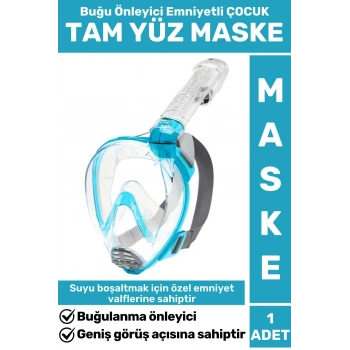 Premium Buğu Yapmaz %30 Daha Geniş Görüş Açılı Su Tahliye Emniyetli Dalış Çocuk Tam Yüz Maske