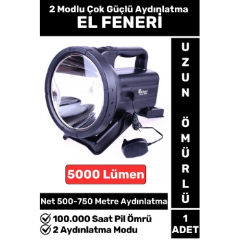 Premium Kamp Avcı Deprem 2 Aydınlatma Modlu Çok Güçlü Beyaz Işık 5000 Lümen Güvenlik EL FENERİ