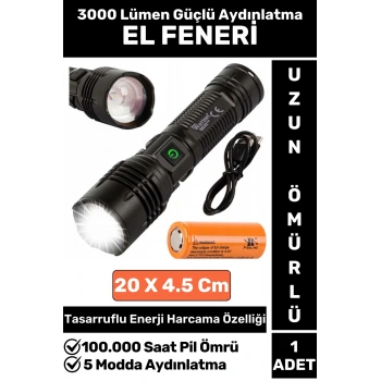 Özel Kamp Avcı Balıkçı Deprem Enerji Tasarrufu 5 Mod 3000 Lümen Güçlü Beyaz Işık Güvenlik EL FENERİ