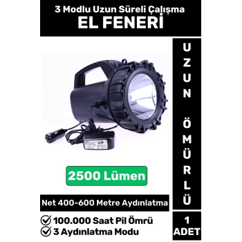 Premium Kamp Avcı Deprem 3 Aydınlatma Modlu Güçlü Beyaz Işık 2500 Lümen Güvenlik EL FENERİ