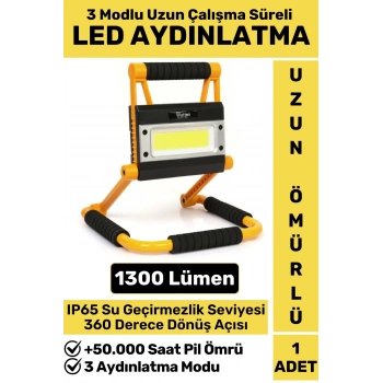 Uzun Ömürlü Kamp Avcı Deprem 3 Modlu 360 Derece Döner Şarjlı Beyaz Işık 1300 Lümen LED AYDINLATMA