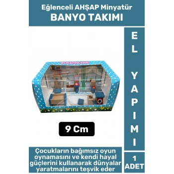 Premium Çocuk Eğlenceli Hayal Dünyası Beceri Geliştirici El Yapımı Ahşap Minyatür BANYO TAKIM