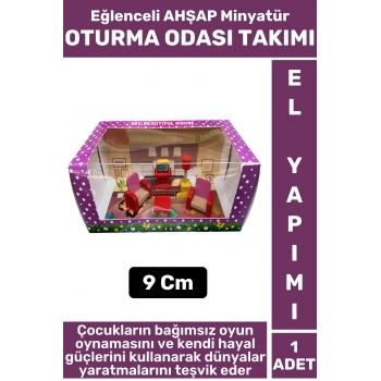 Premium Çocuk Eğlenceli Hayal Dünyası Beceri Geliştirici El Yapımı Ahşap Minyatür OTURMA ODASI TAKIM