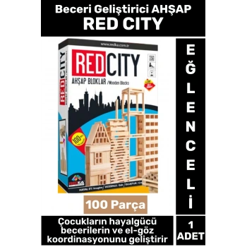 Eğitici Eğlenceli El Göz Koordinasyonu Hayalgücü Kontsantrasyon 100 Parça AHŞAP BLOKLAR RED CITY