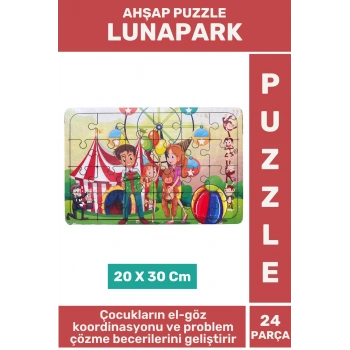 Premium Eğlenceli Eğitici Görsel Algı Problem Çözme Becerisi Çocuk Puzzle 24 Parça LUNAPARK