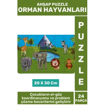 Premium Eğlenceli Eğitici Görsel Algı Problem Çözme Becerisi Çocuk Puzzle 24 Parça ORMAN HAYVANLARI