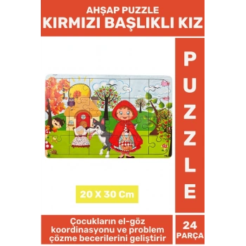 Eğlenceli Eğitici Görsel Algı Problem Çözme Becerisi Çocuk Puzzle 24 Parça KIRMIZI BAŞLIKLI KIZ