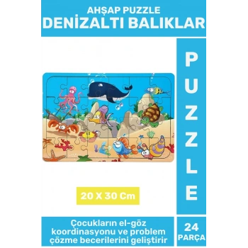 Eğlenceli Eğitici Görsel Algı Problem Çözme Becerisi Çocuk Puzzle 24 Parça DENİZALTI BALIKLAR