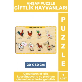 Premium Eğlenceli Eğitici Görsel Algı Problem Çözme Becerisi Çocuk Puzzle ÇİFTLİK HAYVANLARI