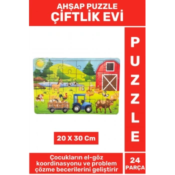 Premium Eğlenceli Eğitici Görsel Algı Problem Çözme Becerisi Çocuk Puzzle 24 Parça ÇİFTLİK EVİ