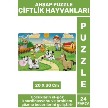 Premium Eğlenceli Eğitici Görsel Algı Problem Çözme Becerisi Çocuk Puzzle 24 Prça ÇİFTLİK HAYVANLARI