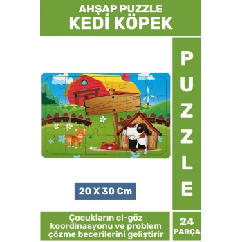 Premium Eğlenceli Eğitici Görsel Algı Problem Çözme Becerisi Çocuk Puzzle 24 Parça KEDİ KÖPEK