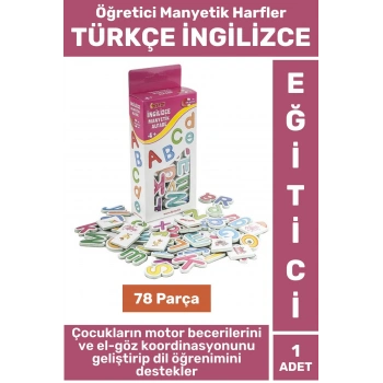 Eğitici Görsel Algı El-Göz Koordinasyonu Dil Öğrenimi 78 Parça Manyetik Harfler TÜRKÇE İNGİLİZCE