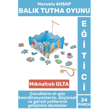 Eğitici El-Göz Koordinasyonu Parça Bütün İlişkisi Eğlenceli Havuzlu Ahşap MANYETİK BALIK TUTMA OYUNU