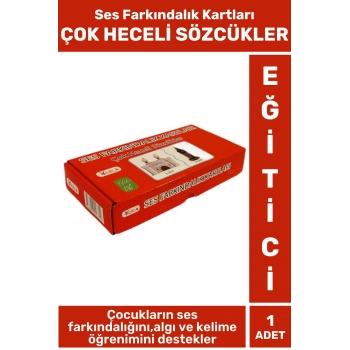 Çocuk Eğitici Ses Farkındalığı İşitsel Algı Dikkat Gelişim FARKINDALIK KARTLARI ÇOK HECELİ SÖZCÜKLER