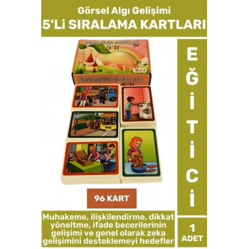 Çocuk Okul Öncesi Özel Eğitim Muhakeme Dikkat İfade Zeka Gelişimi Destekleyici 5li SIRALAMA KARTLARI