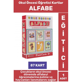 Çocuk Okul Öncesi Eğitici Görsel Algı Alfabe Kelime Nesne Hayvan Tanıtıcı MEB Uyumlu 87 Kart ALFABE