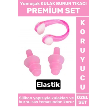 Premium Set Elastik Yumuşak Havuz Deniz Su Sızdırma Gürültü Önleyici KULAK BURUN TIKACI SETİ