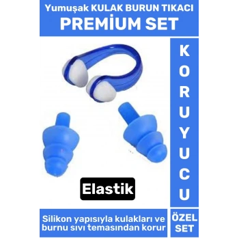 Premium Set Elastik Yumuşak Havuz Deniz Su Sızdırma Gürültü Önleyici KULAK BURUN TIKACI SETİ